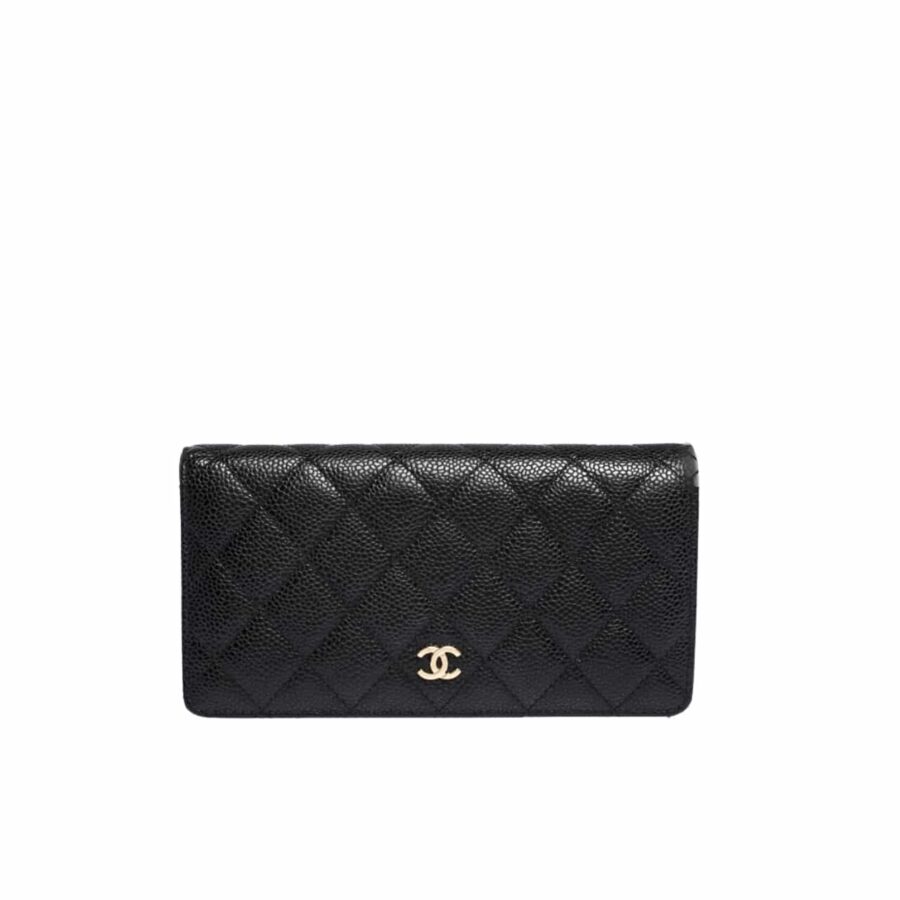 CHANEL BLACK CAVIAR LEATHER CLASSIC LONG FLAP WALLET 19.5CM