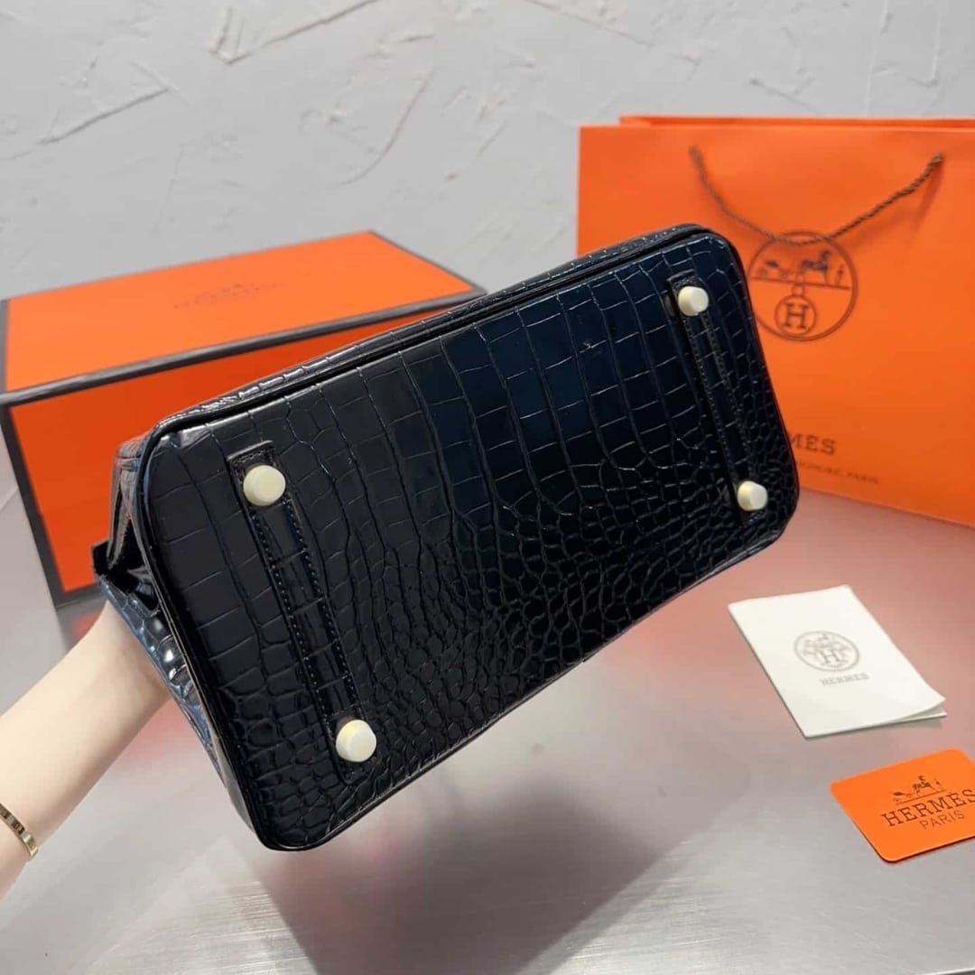 HERMES BIRKIN 30 SHINY POROSUS CROCODILE BLACK NOIR 30CM - Image 5