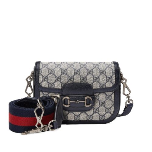 Gucci Horsebit 1955 Small Shoulder Bag GG Supreme Canvas Navy Blue 20cm 658574 96IWN 4076