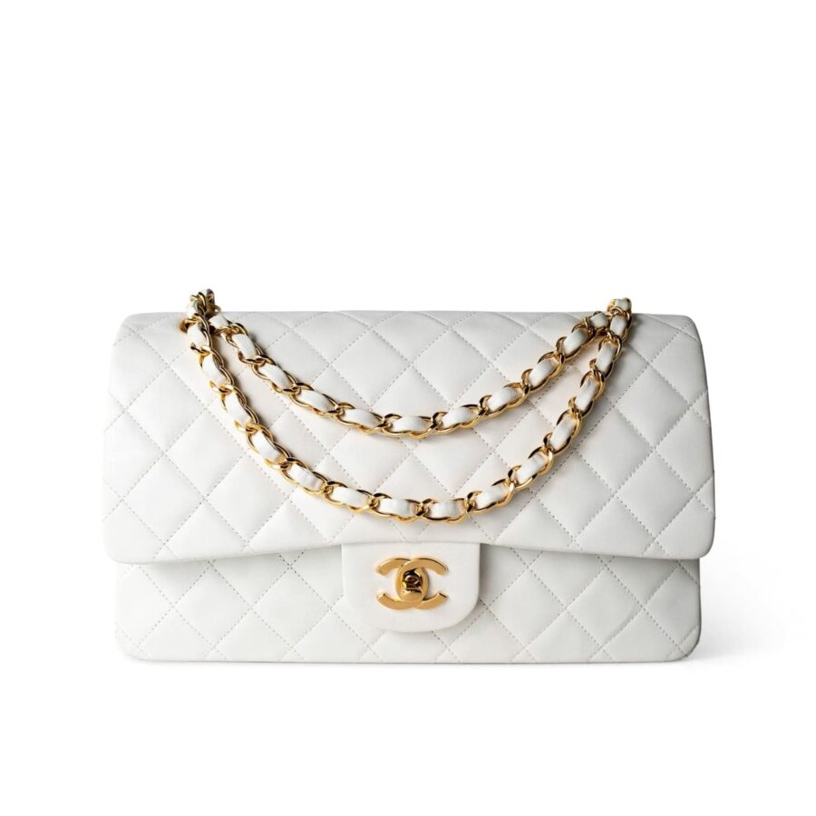 CHANEL CLASSIC MEDIUM HANDBAG WHITE 25CM A01112