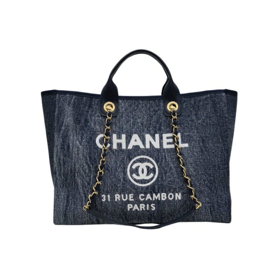 CHANEL MEDIUM DEAUVILLE CANVAS TOTE BLUE 38CM