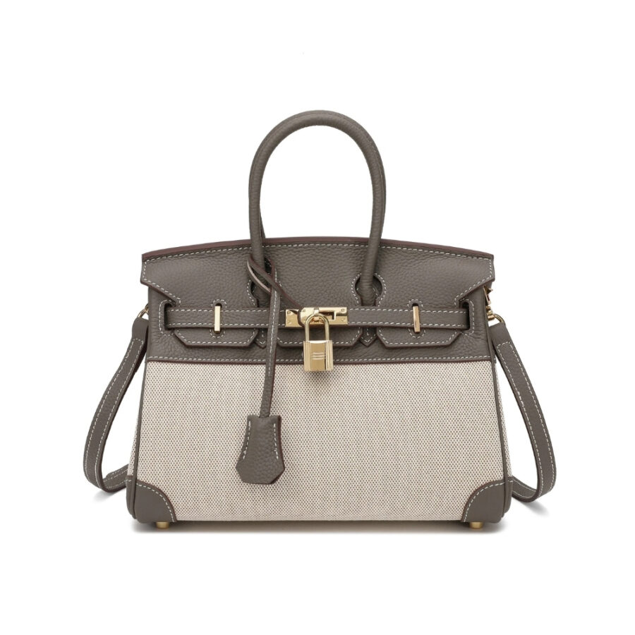 Hermes Birkin 25 Two Tone Toile Canvas Gold Hardware Grey 25Cm