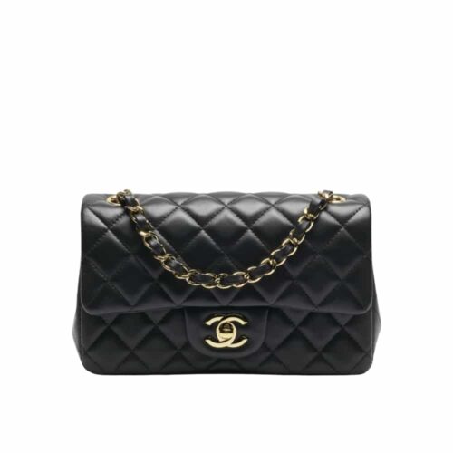 Chanel Mini Classic Handbag Gold Tone Metal Black 20Cm A69900 Y04059 94305