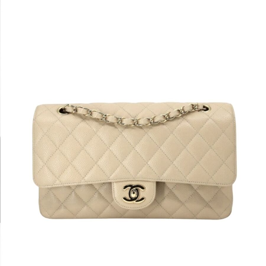 Chanel Medium Classic Double Flap Bag Beige 25Cm A01113 Y04059 NZG77
