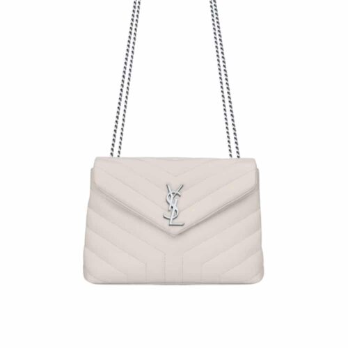 Saint Laurent Loulou Small Chain Bag In Matelassé Y Leather White Silver 23Cm 494699DV726 9207