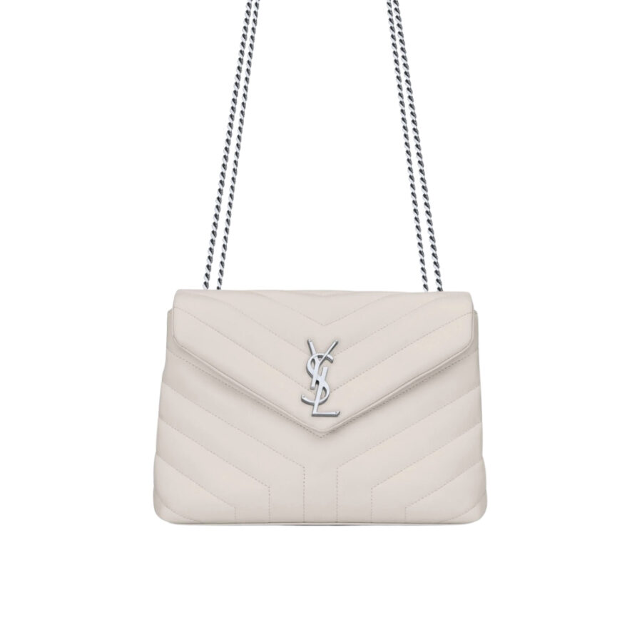 Saint Laurent Loulou Small Chain Bag In Matelassé Y Leather White Silver 23Cm 494699DV726 9207