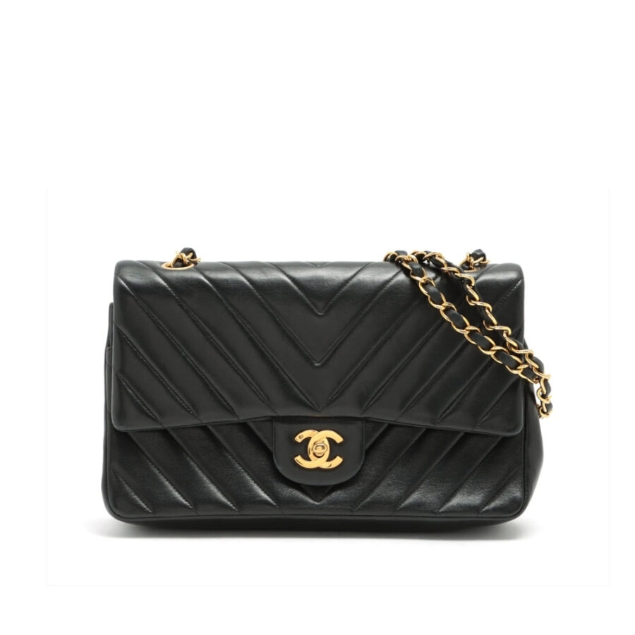 CHANEL MEDIUM CLASSIC FLAP BAG CHEVRON BLACK 25CM