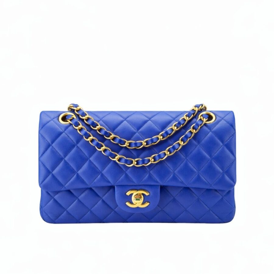 Chanel Classic Medium Flap Navy And Gold 25Cm