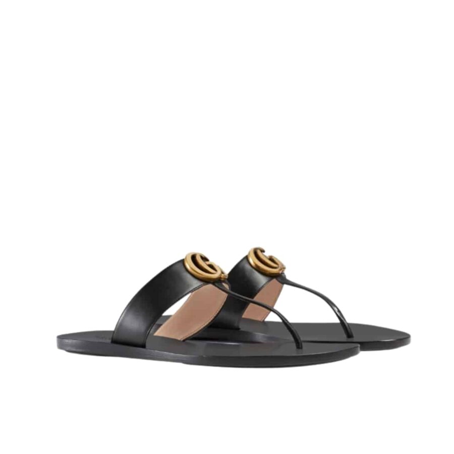 GUCCI DOUBLE G THONG LEATHER BLACK ‎497444 A3N00 1000
