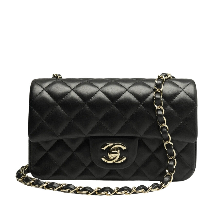 CHANEL MINI CLASSIC HANDGBAG GOLD TONE METAL BLACK 20CM A69900 Y04059 94305