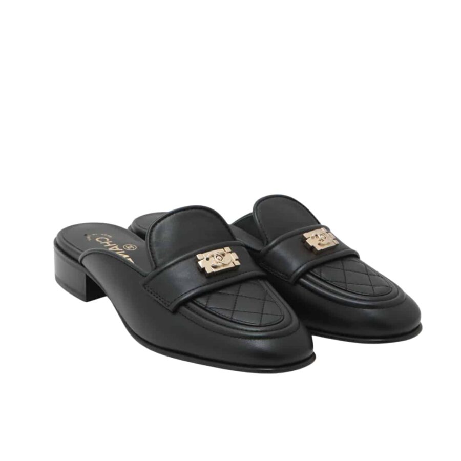 CHANEL CASUAL PAIN LAETHER ELEGANT MULES SANDALS BLACK