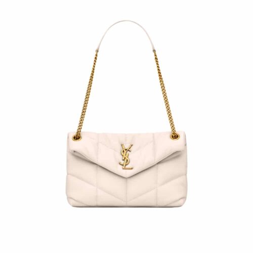 Saint Laurent Puffer Small In Leather Gold Hardware White 29Cm 5774761EL079207