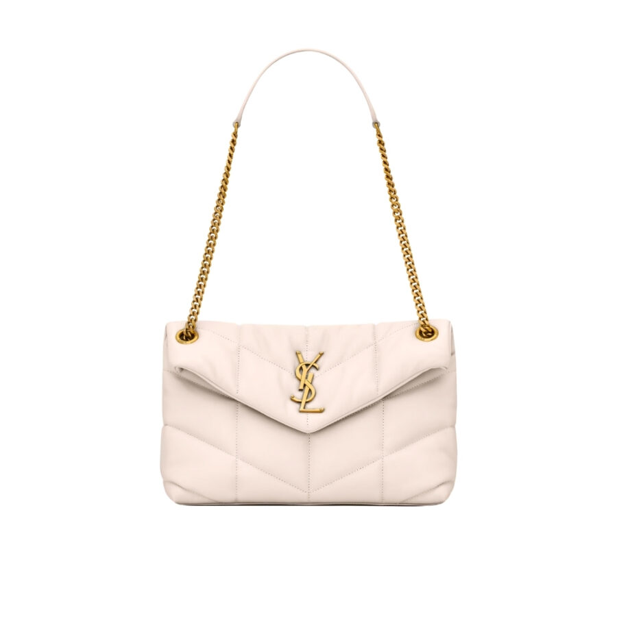 Saint Laurent Puffer Small In Leather Gold Hardware White 29Cm 5774761EL079207