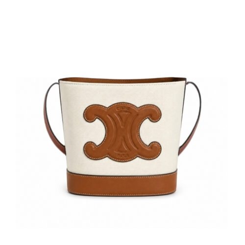 Celine Small Bucket Cuir Triomphe In Textile Natural Tan 22cm 198242EFL 02NT