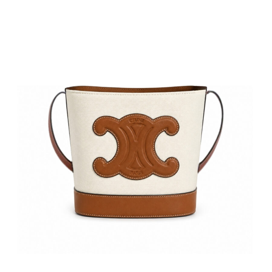 Celine Small Bucket Cuir Triomphe In Textile Natural Tan 22cm 198242EFL 02NT