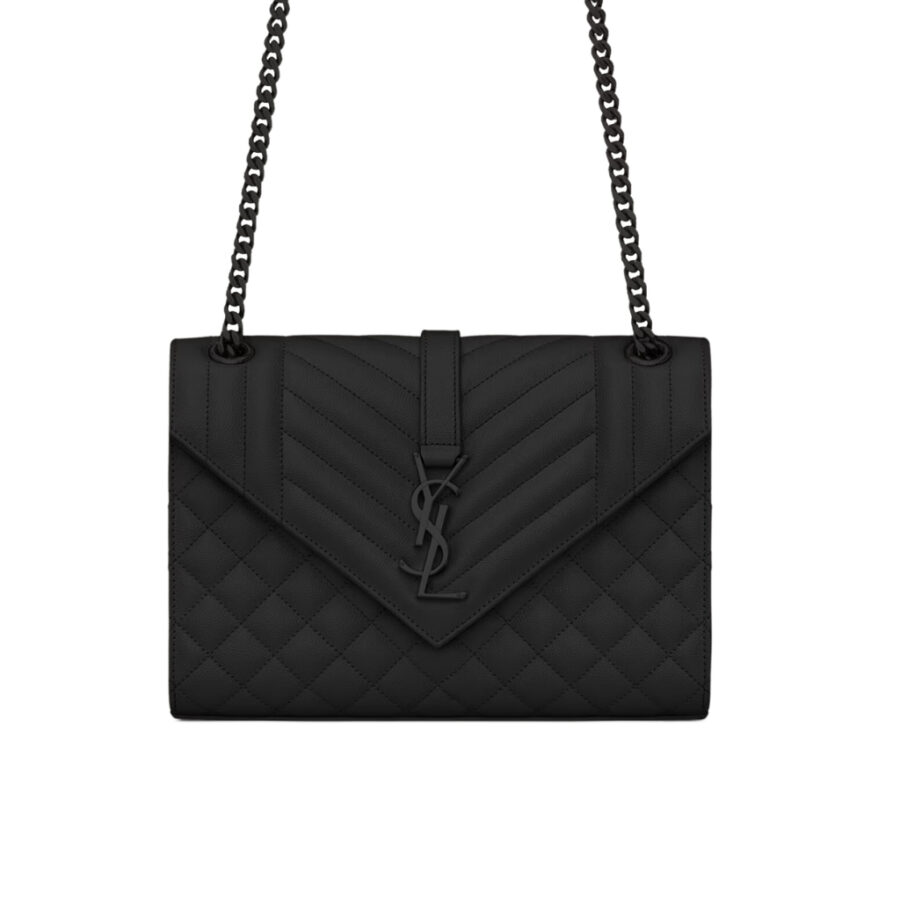 Saint Laurent Envelope Medium In Quilted Grain De Poudre Embossed Leather Black Noir 24cm 600185BOW981000