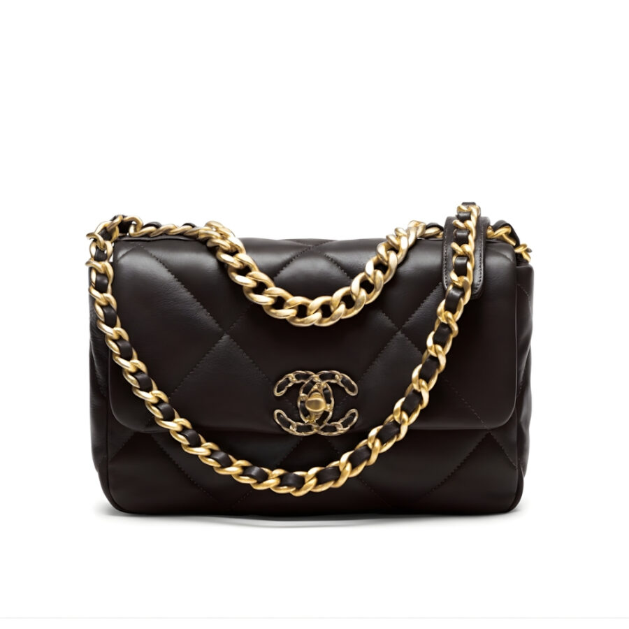 Chanel 19 Handbag Shiny Gold And Silver Tone Black 26Cm AS1160 B04852 94305