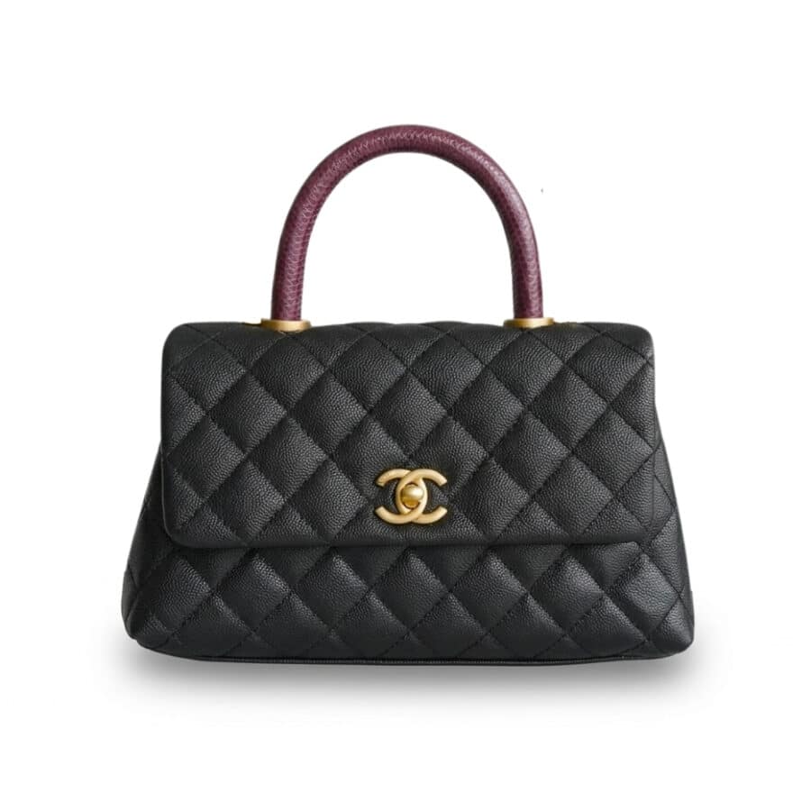 Chanel Coco Medium Grained Leather Top Handle Bag Black 23cm