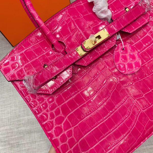 HERMES BIRKIN 30 CROCODILE GOLD-TONED HARDWARE DARK PINK - Image 6