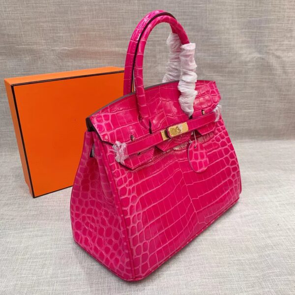 HERMES BIRKIN 30 CROCODILE GOLD-TONED HARDWARE DARK PINK - Image 7