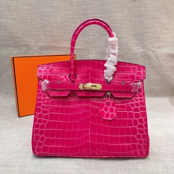 HERMES BIRKIN 30 CROCODILE GOLD-TONED HARDWARE DARK PINK - Image 8