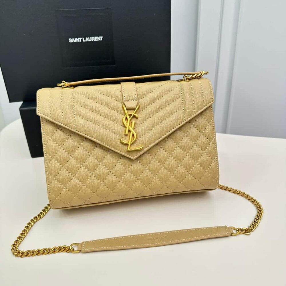 SAINT LAURENT ENVELOPE MEDIUM IN QUILTED GRAIN DE POUDRE EMBOSSED LEATHER BAG BEIGE 24CM 600185BOW912721 - Image 2