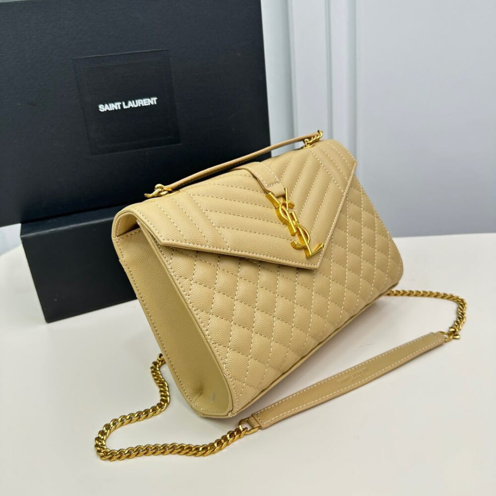 SAINT LAURENT ENVELOPE MEDIUM IN QUILTED GRAIN DE POUDRE EMBOSSED LEATHER BAG BEIGE 24CM 600185BOW912721 - Image 3