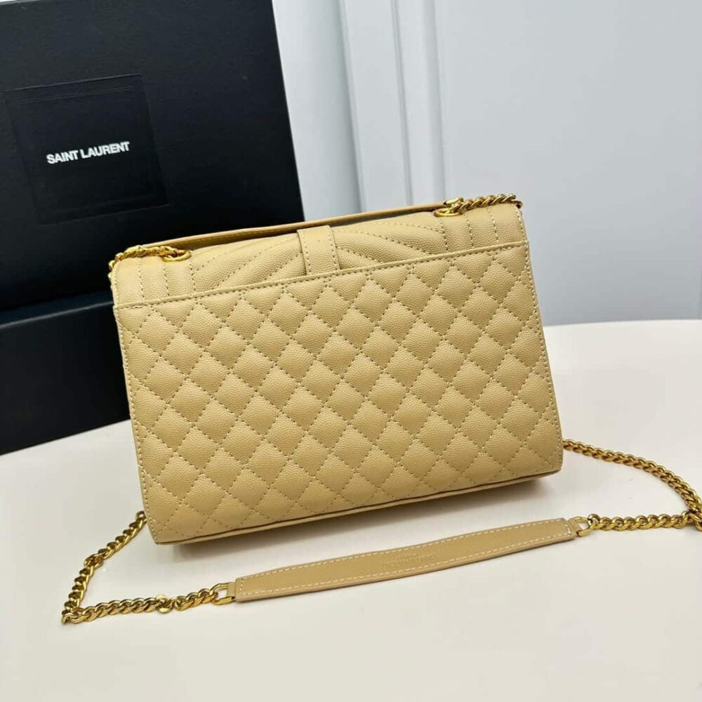 SAINT LAURENT ENVELOPE MEDIUM IN QUILTED GRAIN DE POUDRE EMBOSSED LEATHER BAG BEIGE 24CM 600185BOW912721 - Image 4