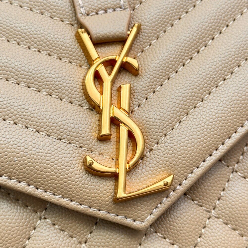 SAINT LAURENT ENVELOPE MEDIUM IN QUILTED GRAIN DE POUDRE EMBOSSED LEATHER BAG BEIGE 24CM 600185BOW912721 - Image 6