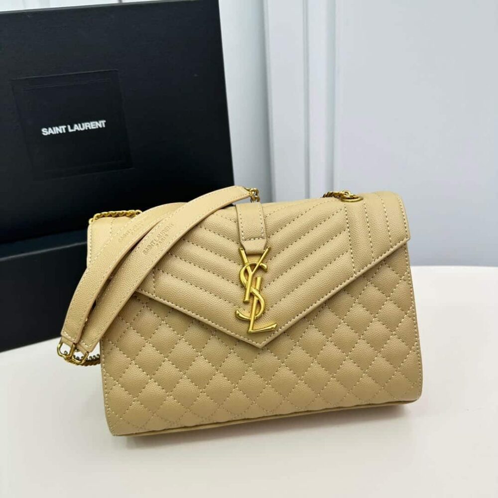 SAINT LAURENT ENVELOPE MEDIUM IN QUILTED GRAIN DE POUDRE EMBOSSED LEATHER BAG BEIGE 24CM 600185BOW912721 - Image 7