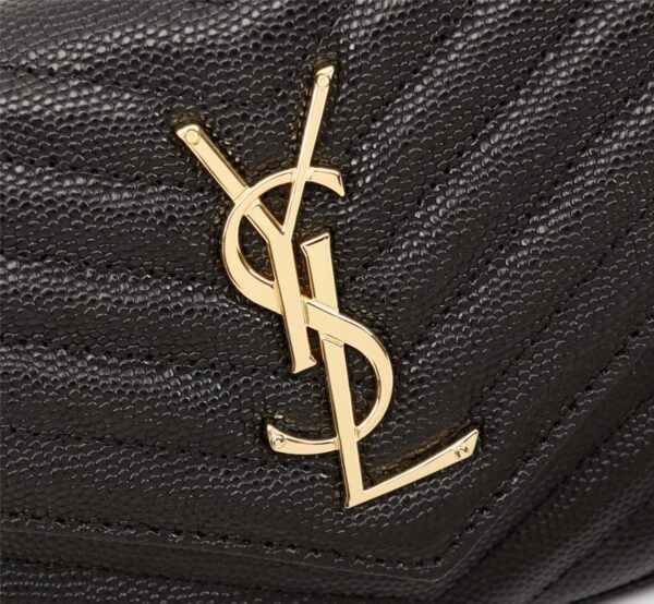 SAINT LAURENT CASSANDRE MATELASSÉ CHAIN WALLET IN GRAIN DE POUDRE EMBOSSED BLACK GOLD 22CM 377828BOW011000 - Image 8