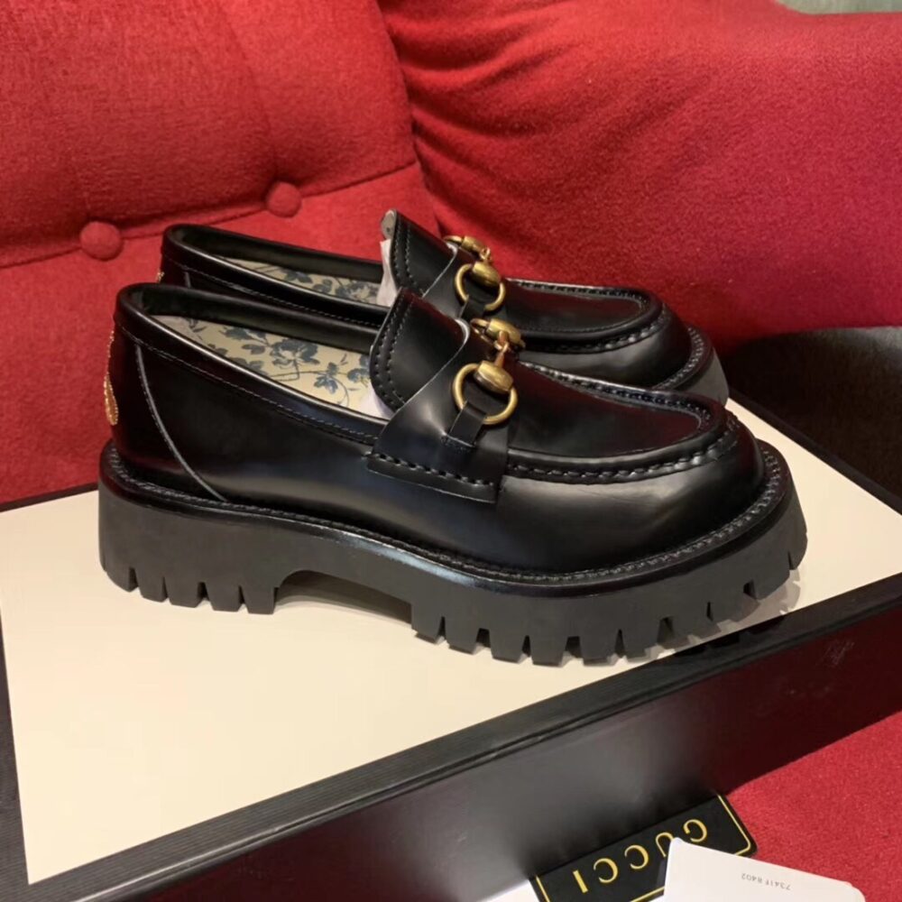 GUCCI WOMEN’S LEATHER LUG SOLE HORSEBIT LOAFERS BLACK 577236 DS800 1000 - Image 2