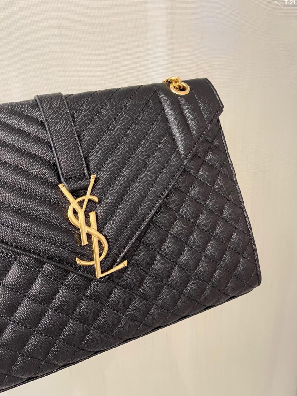 SAINT LAURENT ENVELOPE LARGE BAG IN MIX MATELASSÉ GRAIN DE POUDRE EMBOSSED BLACK GOLD 31CM 600166BOW911000 - Image 4