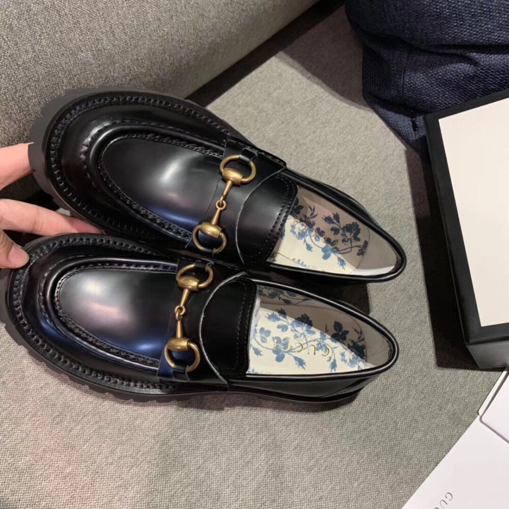 GUCCI WOMEN’S LEATHER LUG SOLE HORSEBIT LOAFERS BLACK 577236 DS800 1000 - Image 5