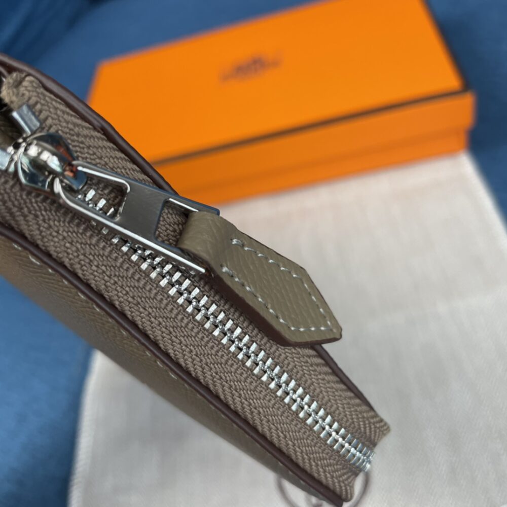 HERMES EVELYNE CHEVRE LEATHER ZIP LONG WALLET GREY 19CM - Image 6