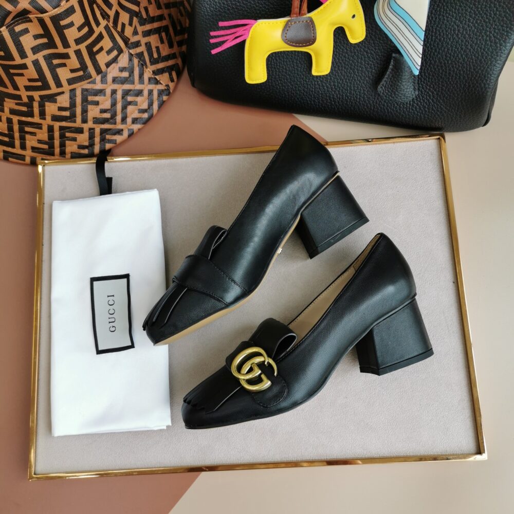 GUCCI MID HEEL PUMP LEATHER BLACK 408208 C9D00 1000 - Image 8