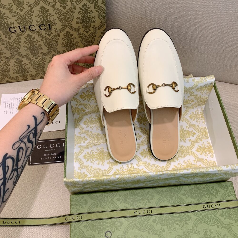 GUCCI PRINCETOWN LEATHER SLIPPER WHITE 423513 C9D00 9022 - Image 8