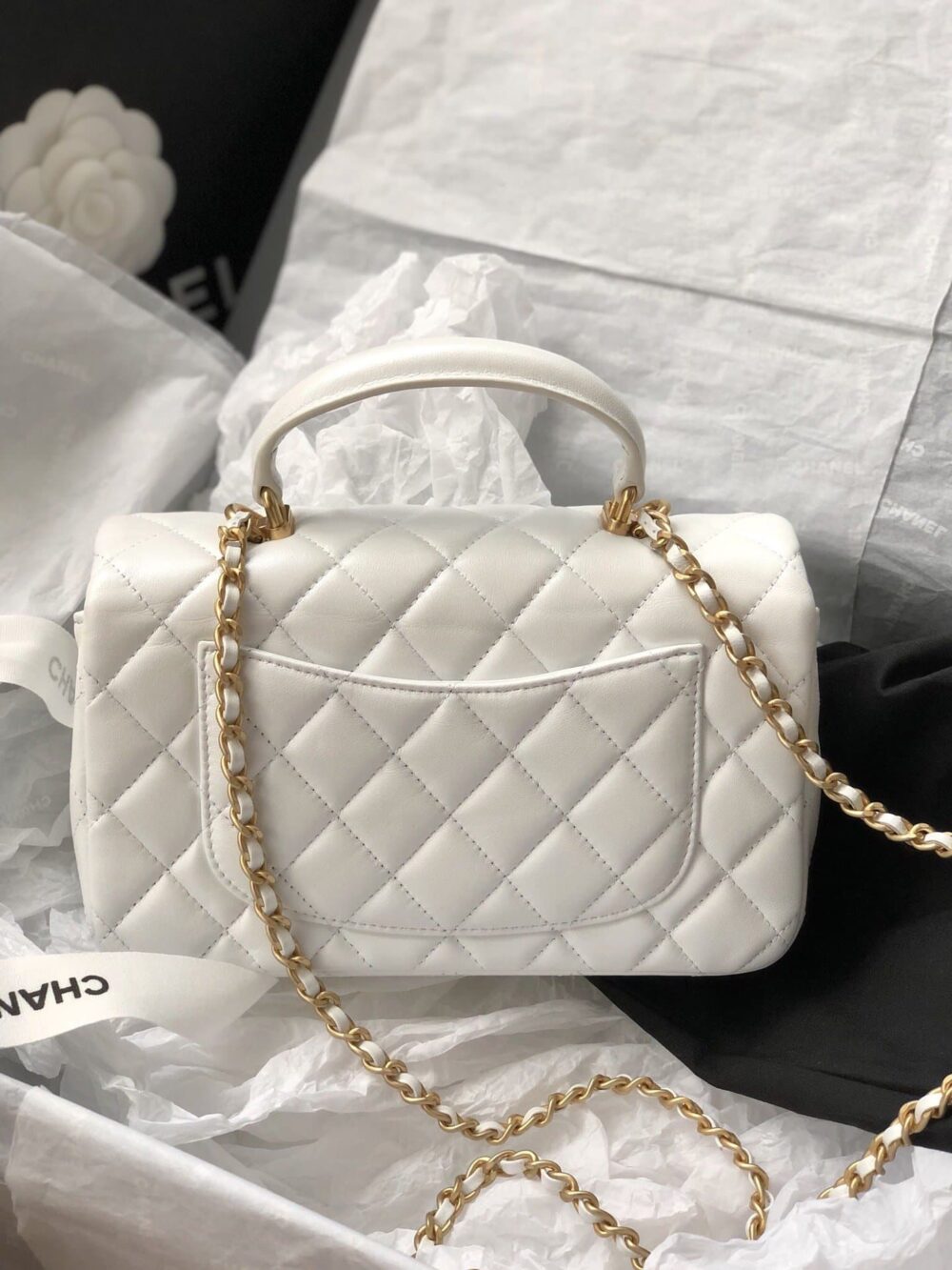 CHANEL MINI FLAP BAG WITH TOP HANDLE 20CM WHITE AS2431 - Image 8