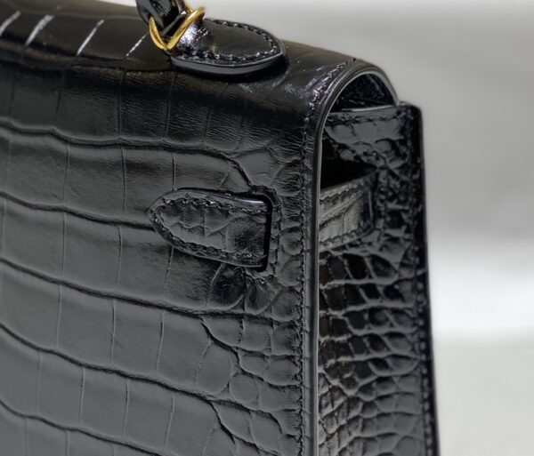 HERMES MINI KELLY CROCODILE GOLD-TONED HARDWARE BLACK 19CM - Image 4