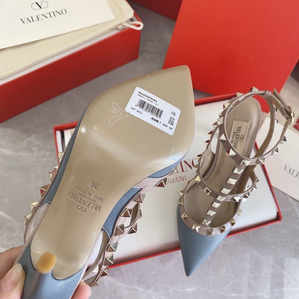 VALENTINO PATENT ROCKSTUD CAGED PUMP 100MM BLUE - Image 5