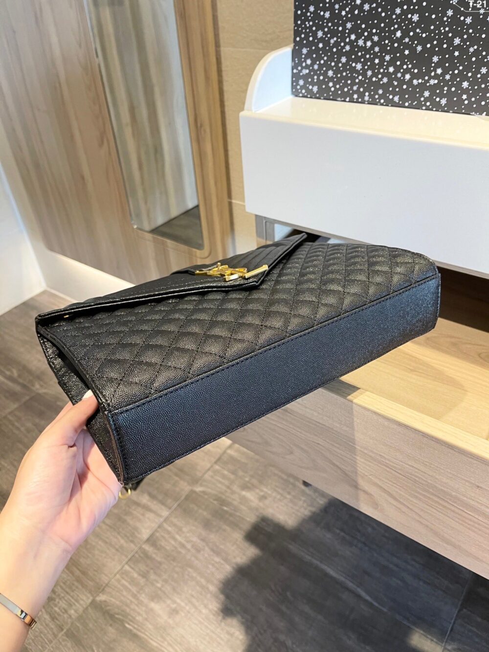 SAINT LAURENT ENVELOPE LARGE BAG IN MIX MATELASSÉ GRAIN DE POUDRE EMBOSSED BLACK GOLD 31CM 600166BOW911000 - Image 7