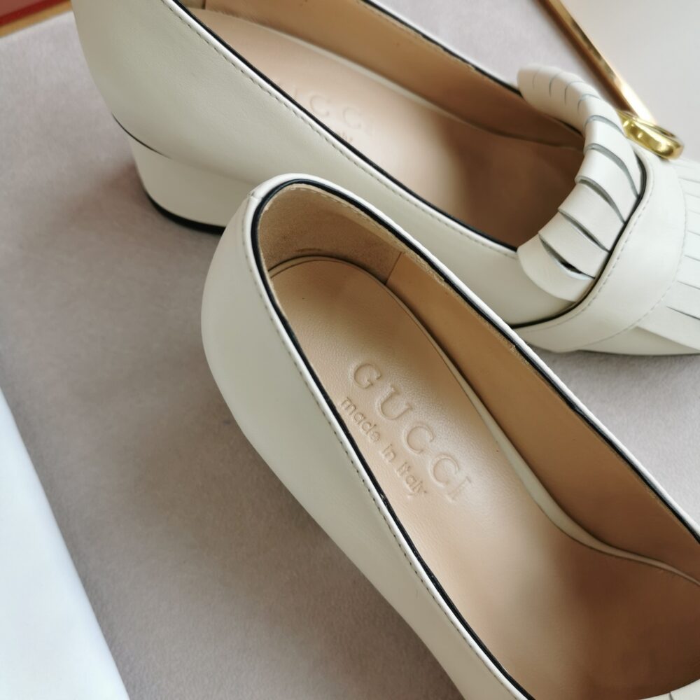 GUCCI MID HEEL PUMP LEATHER WHITE 408208 C9D00 9022 - Image 8