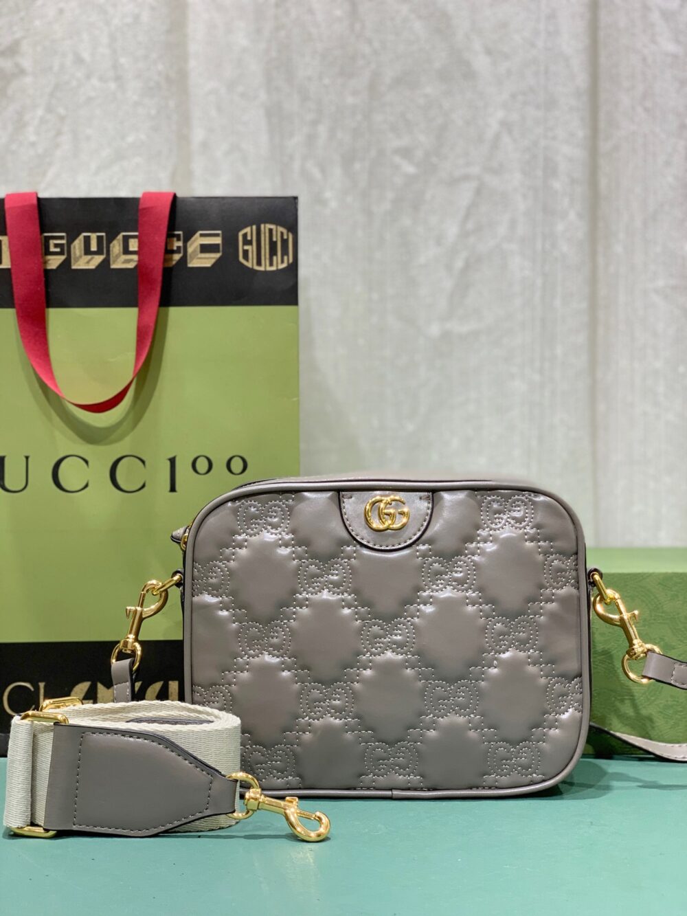 GUCCI GG MATELASSE LEATHER SMALL BAG GREY 702234 UM8HG 1563 - Image 6