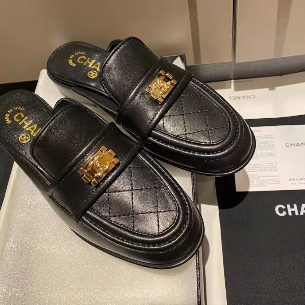 CHANEL CASUAL PAIN LAETHER ELEGANT MULES SANDALS BLACK - Image 7