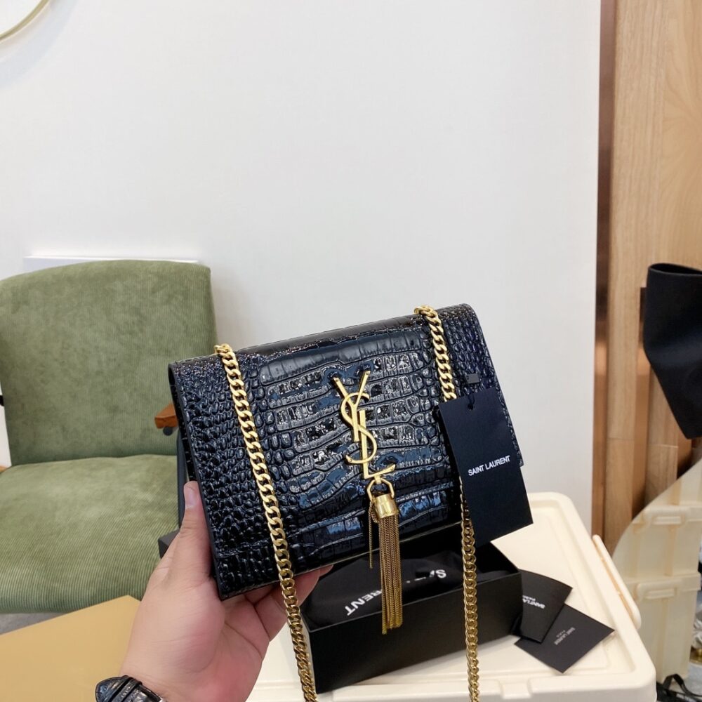 SAINT LAURENT KATE MEDIUM CHAIN BAG WITH TASSEL IN SHINY CROCODILE-EMBOSSED LEATHER BLACK 354119AAAY14083 - Image 6
