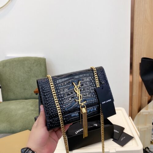 Alternative view of Saint Laurent Kate Medium With Tassel In Shiny Crocodile Embossed Leather Black 22Cm 354119Aaay14083