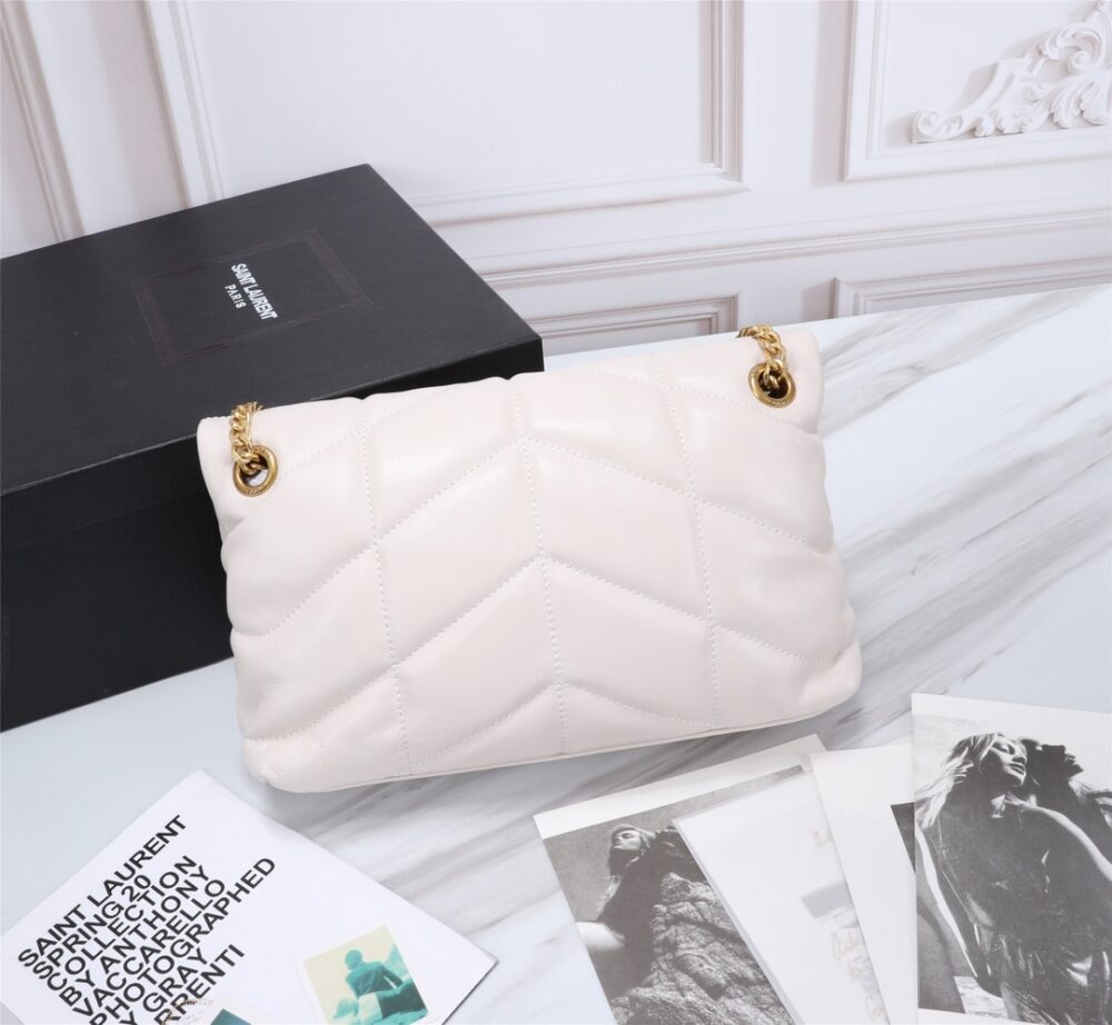 SAINT LAURENT PUFFER SMALL CHAIN BAG IN QUILTED WHITE GOLD 29CM 5774761EL079207 - Image 7