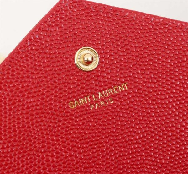 SAINT LAURENT CASSANDRE MATELASSÉ ENVELOPE CHAIN WALLET IN GRAIN DE POUDRE EMBOSSED LEATHER OPYUM RED 695108BOW016008 - Image 8