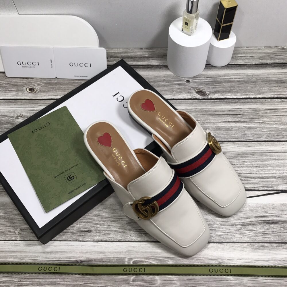 GUCCI WOMEN’S PRINCETOWN LEATHER SLIPPER WHITE 629084 CQXM0 9065 - Image 2