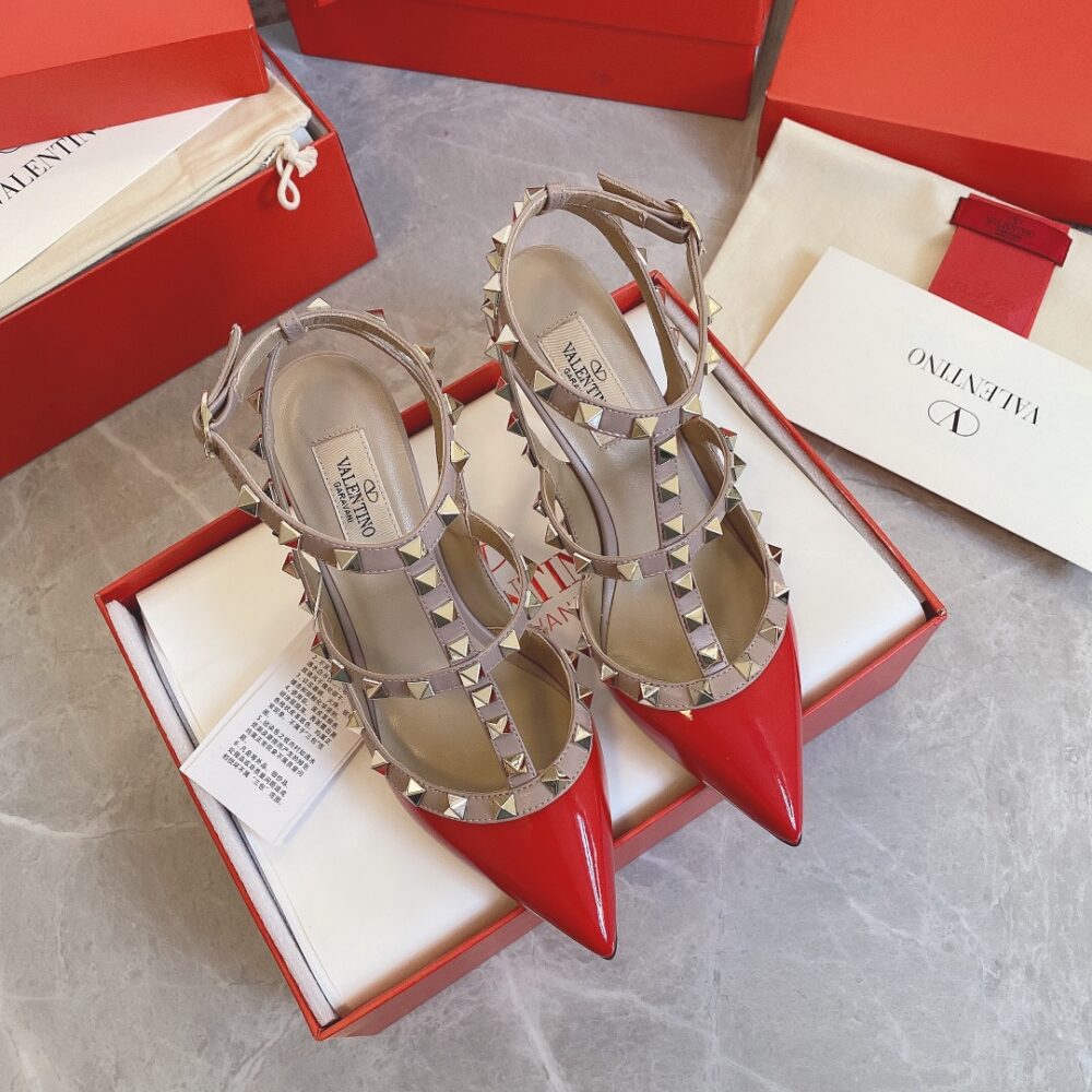 VALENTINO PATENT ROCKSTUD CAGED PUMP 100MM RED - Image 4